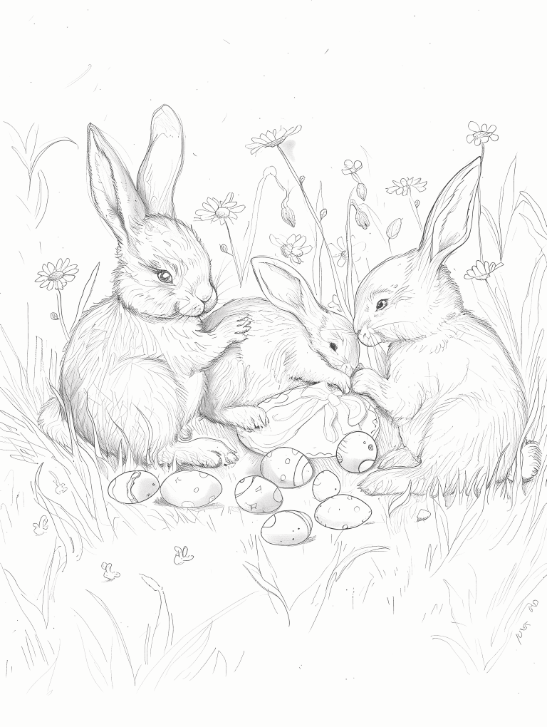 Easter Bunny Family In A Meadow