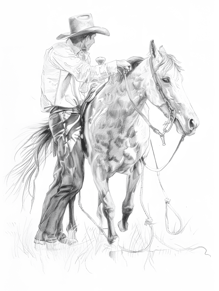 Cowboy Tending To His Horse