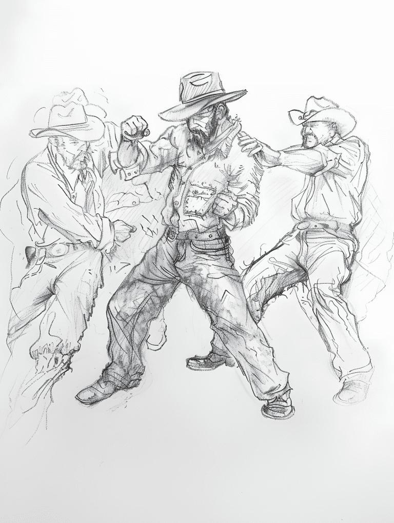Cowboy Confronting Bandits