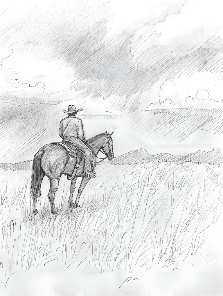 Cowboy Overlooking A Field
