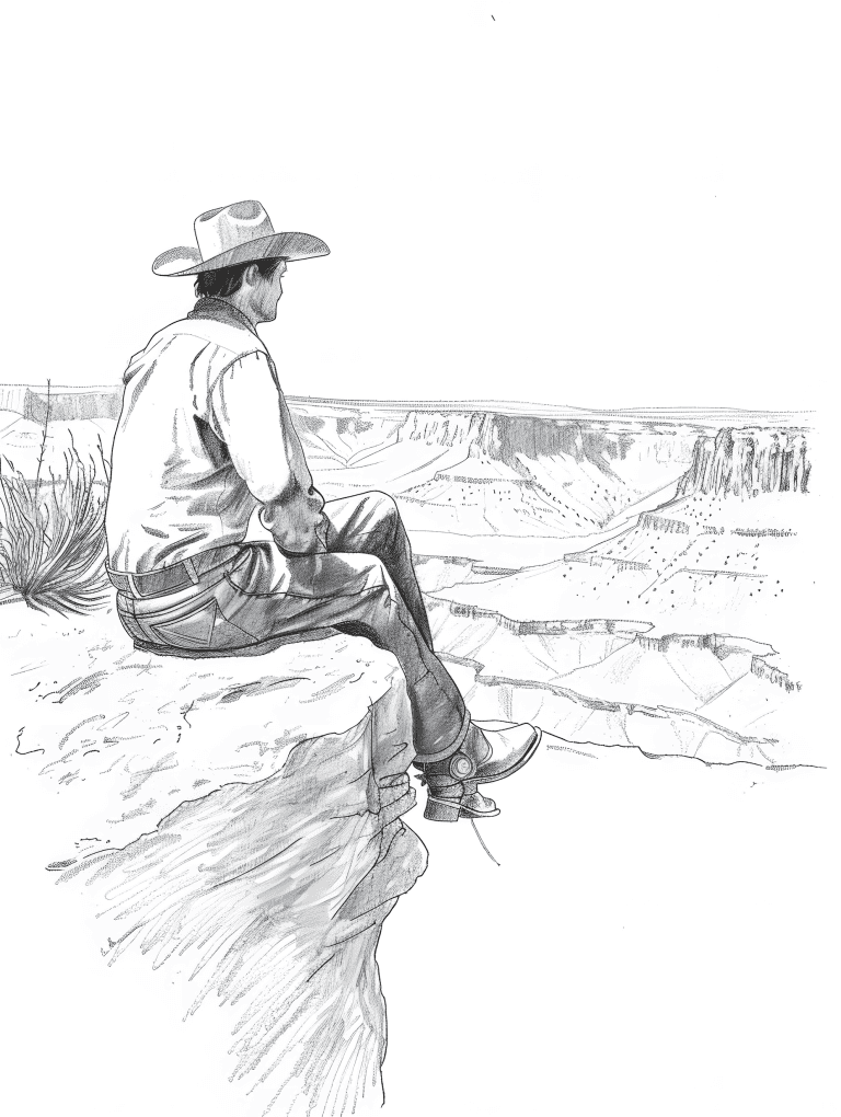 Cowboy Relaxing On A Cliff