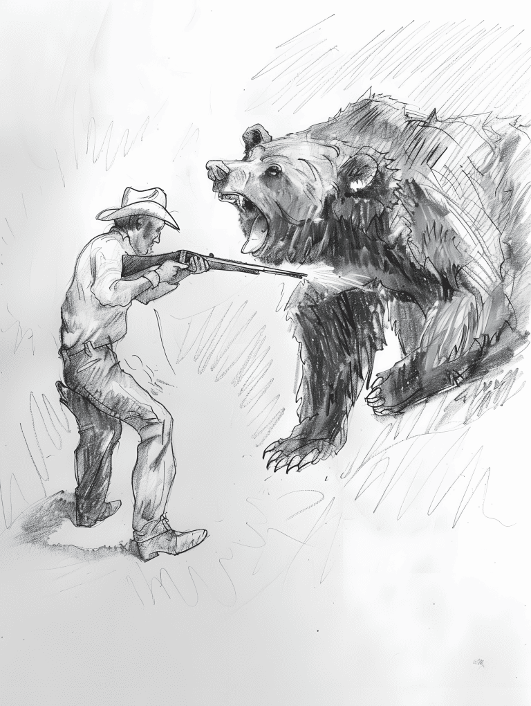 Cowboy Fighting Off A Bear