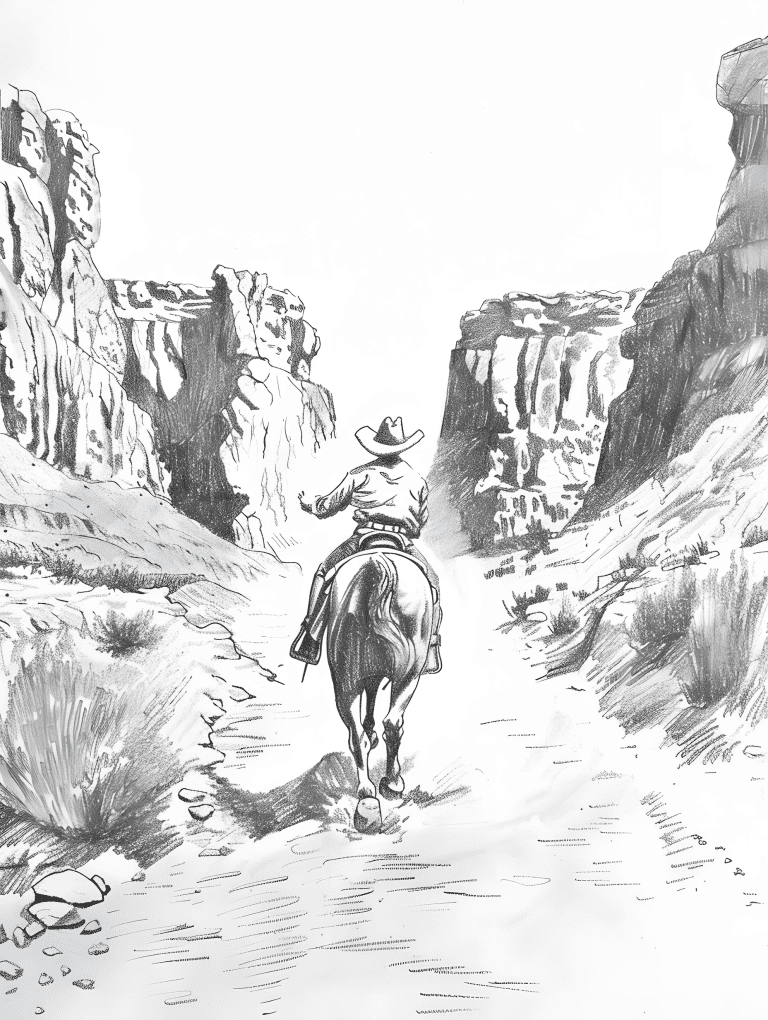 Cowboy Galloping Through A Canyon