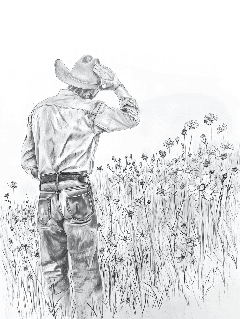 Cowboy Admiring A Field Of Wildflowers