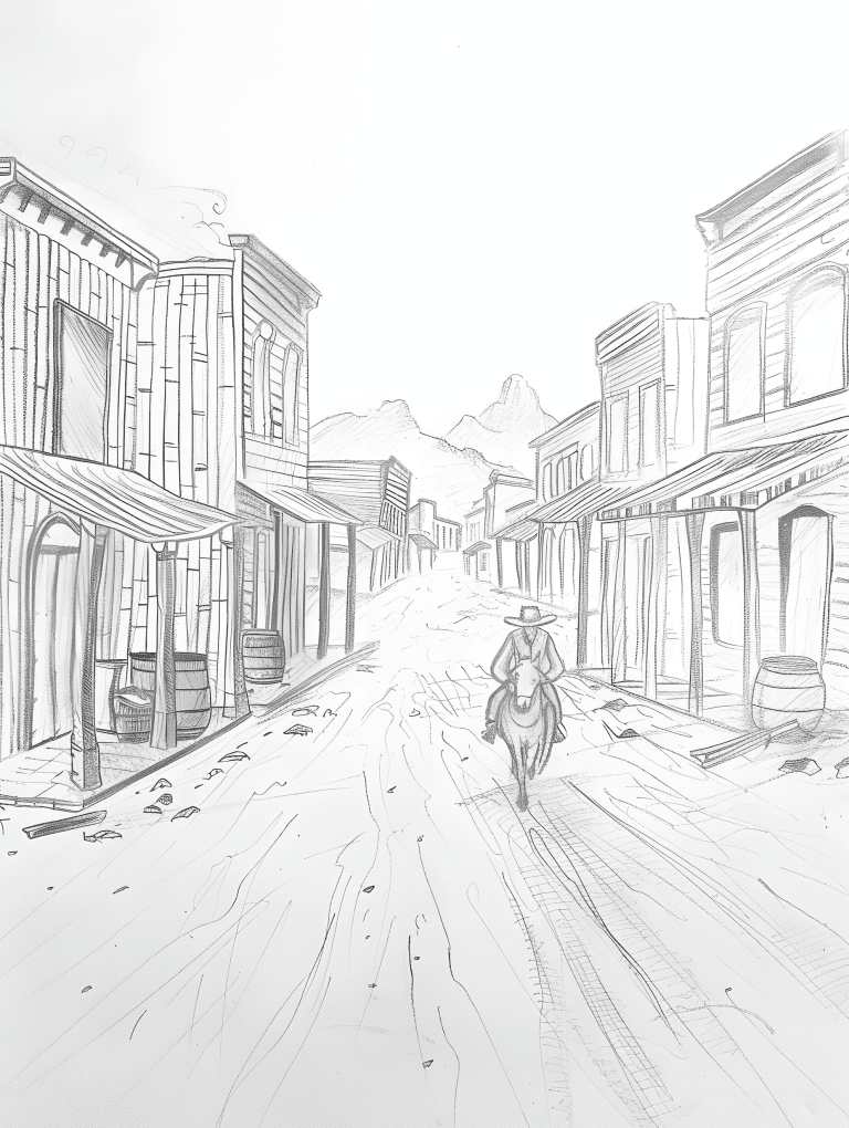 Cowboy Riding Through A Ghost Town
