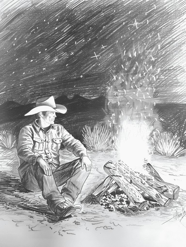 Cowboy Beside A Campfire