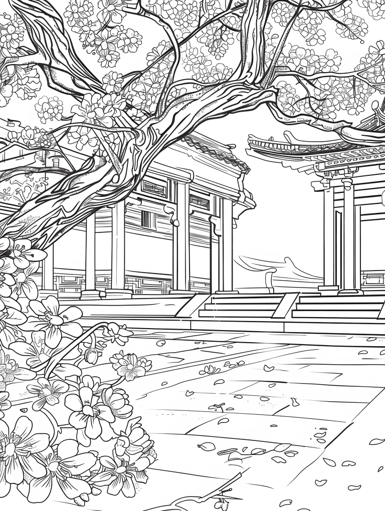Ancient Temple With Cherry Blossoms