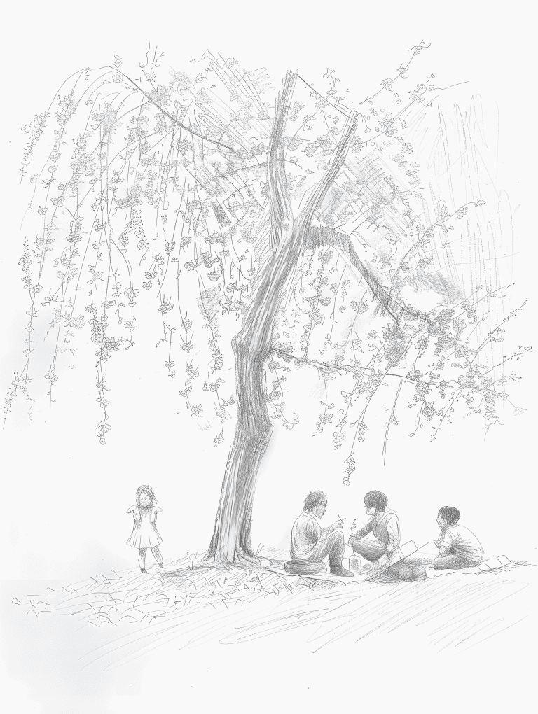 Family Gathering Under A Cherry Blossom