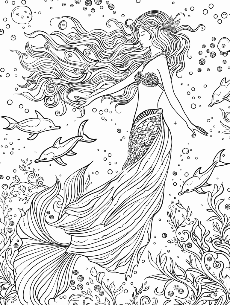 Mermaid Dancing Along Dolphins