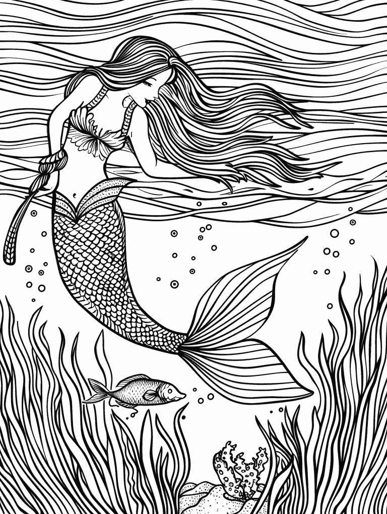 Mermaid Gracefully Swimming
