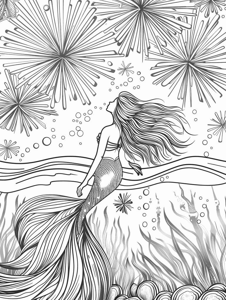 Mermaid Enjoying Underwater Fireworks