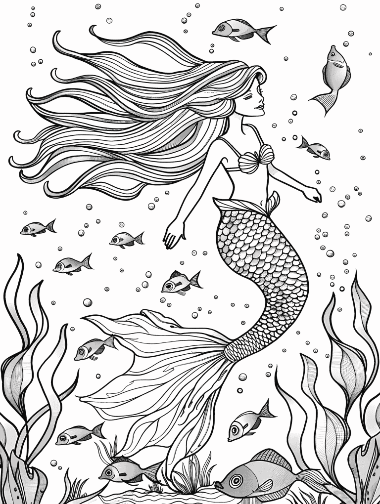 Mermaid Relaxing With Fishes