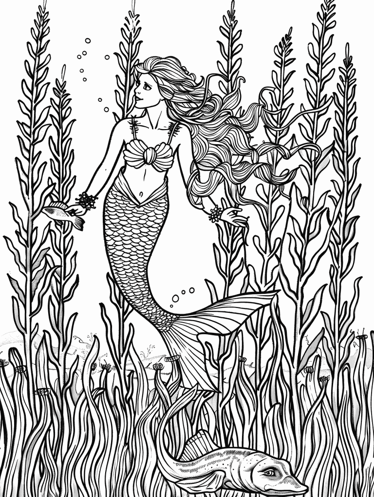 Mermaid Exploring A Field Of Seaweed