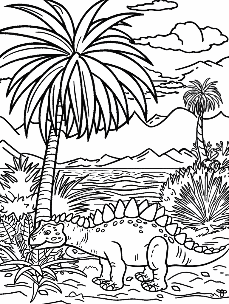 Stegosaurus Under A Palm Tree