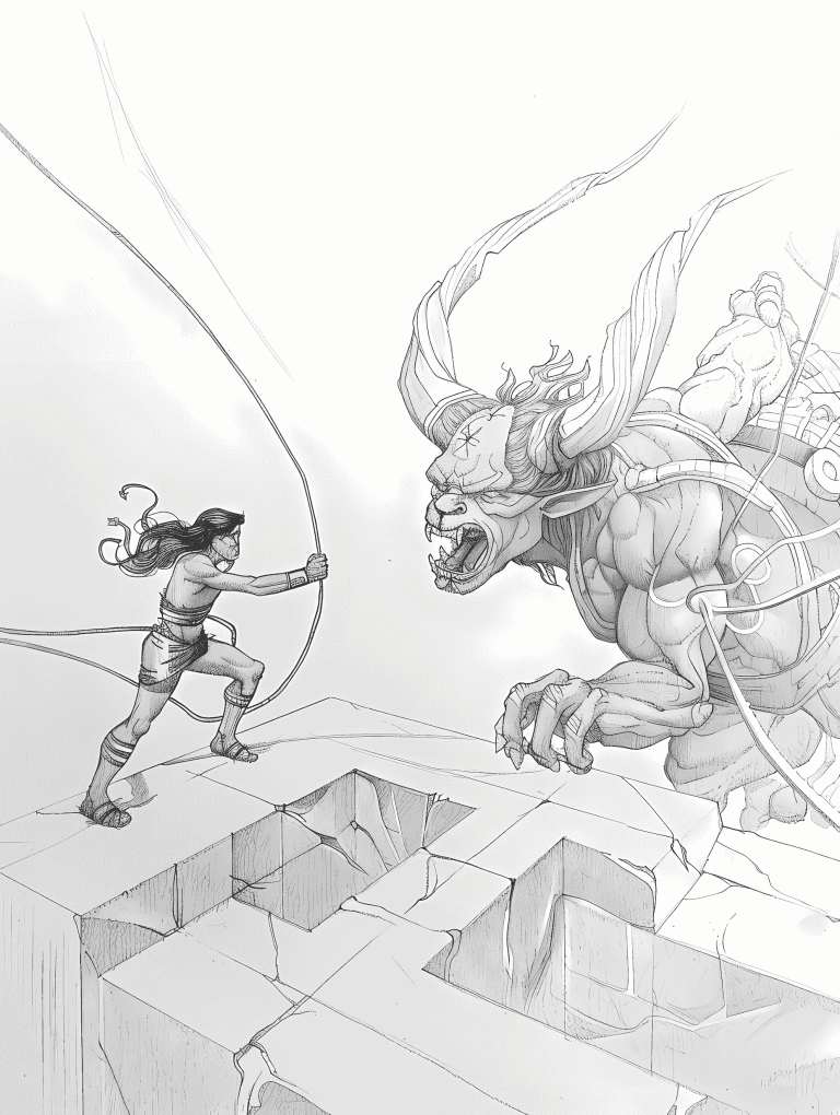 Theseus Navigating A Labyrinth
