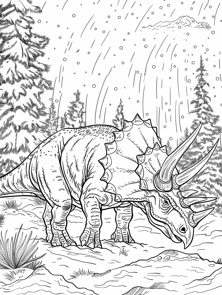 Triceratops Walking Through The Snow
