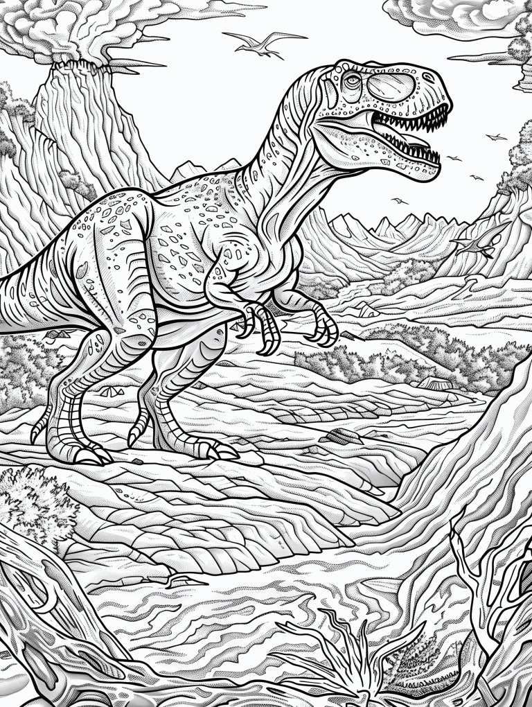 Tyrannosaurus Navigating Through A Volcano