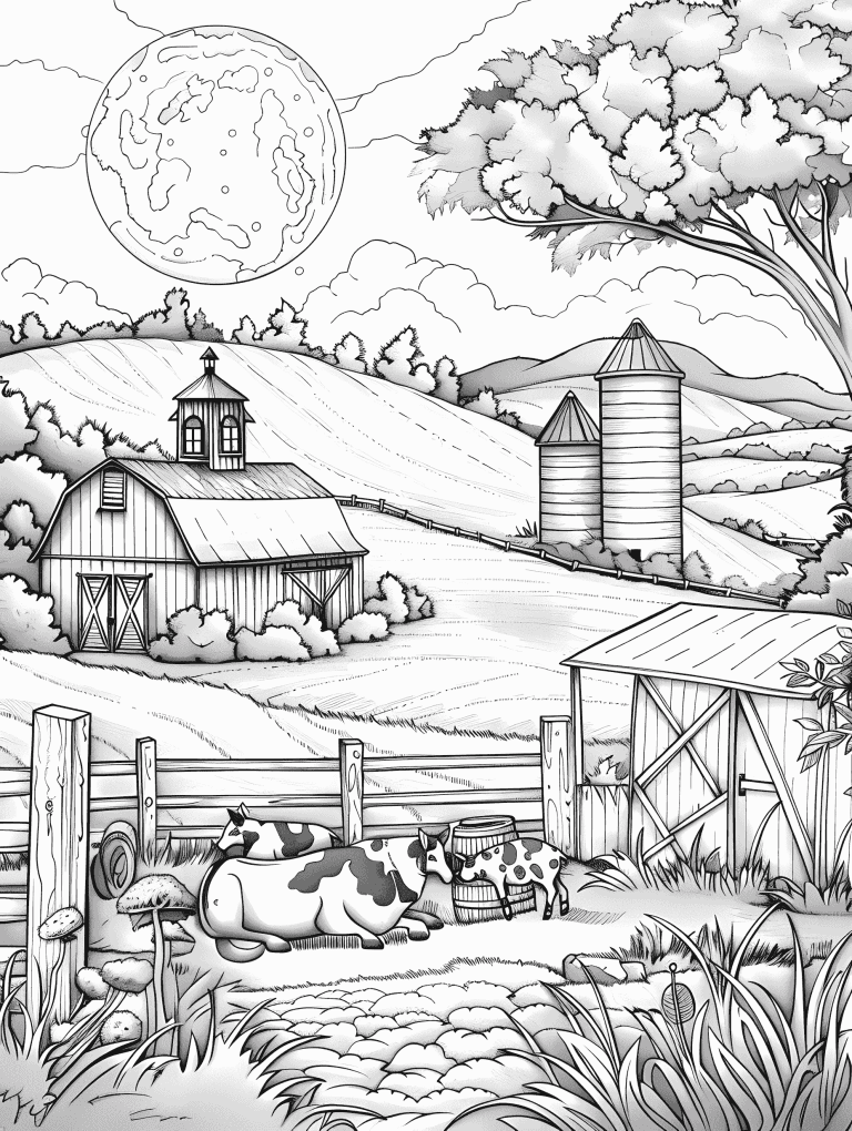 Farm Animals Slumbering Under A Full Moon
