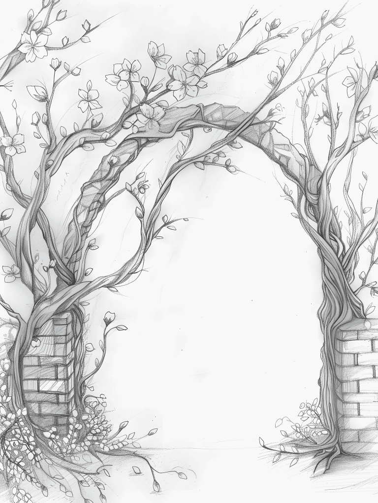 Archway Formed With Cherry Blossoms
