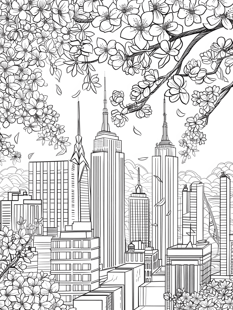 Cherry Blossoms Framing A Cityscape