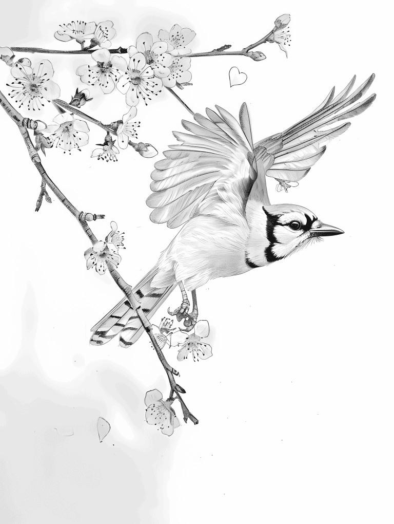 Blue Jay Flitting Through Blossoms