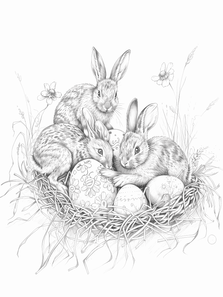 Bunnies In A Nest Of Easter Eggs
