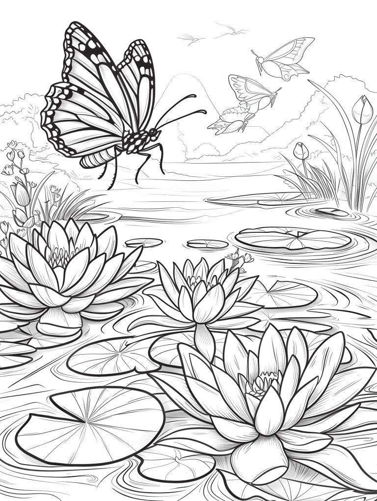 Butterfly Flying Over A Lotus Pond