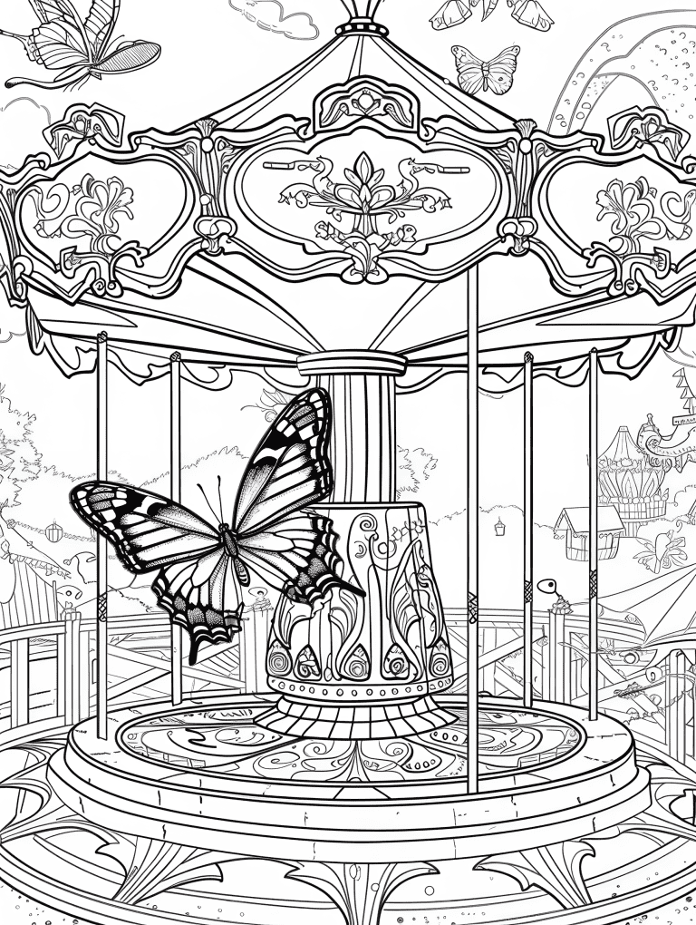 Butterfly Fluttering Around A Carousel