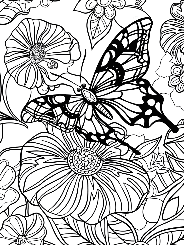 Butterfly Fluttering Over Flowers