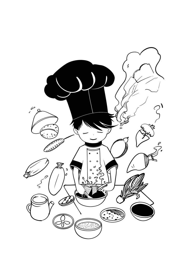 Chef With Floating Ingredients