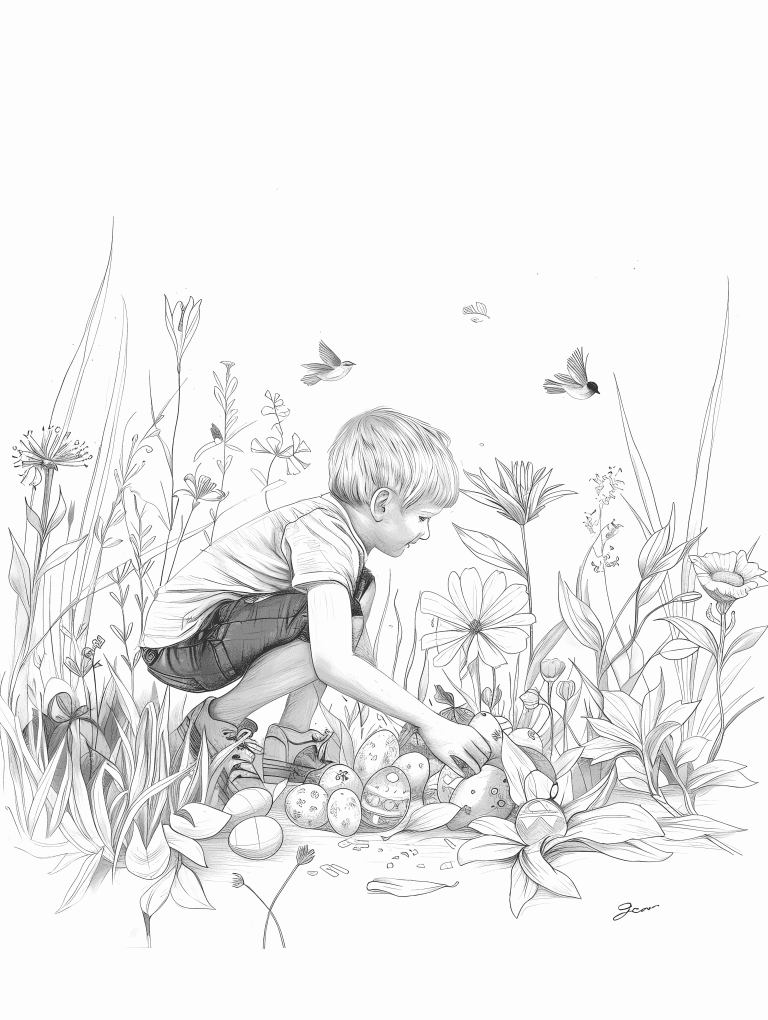 Child Eagerly Looking For Easter Eggs