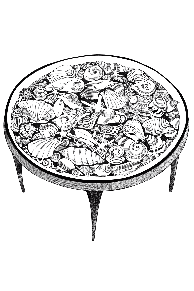 Coffee Table Adorned With Sea Shells