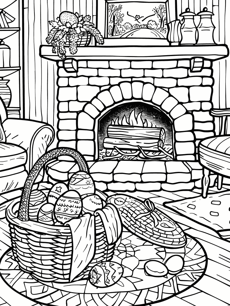 Easter Basket In A Fireplace