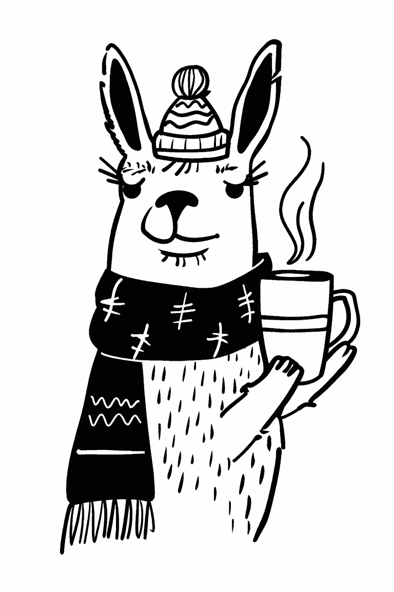 Llama Drinking Hot Cocoa
