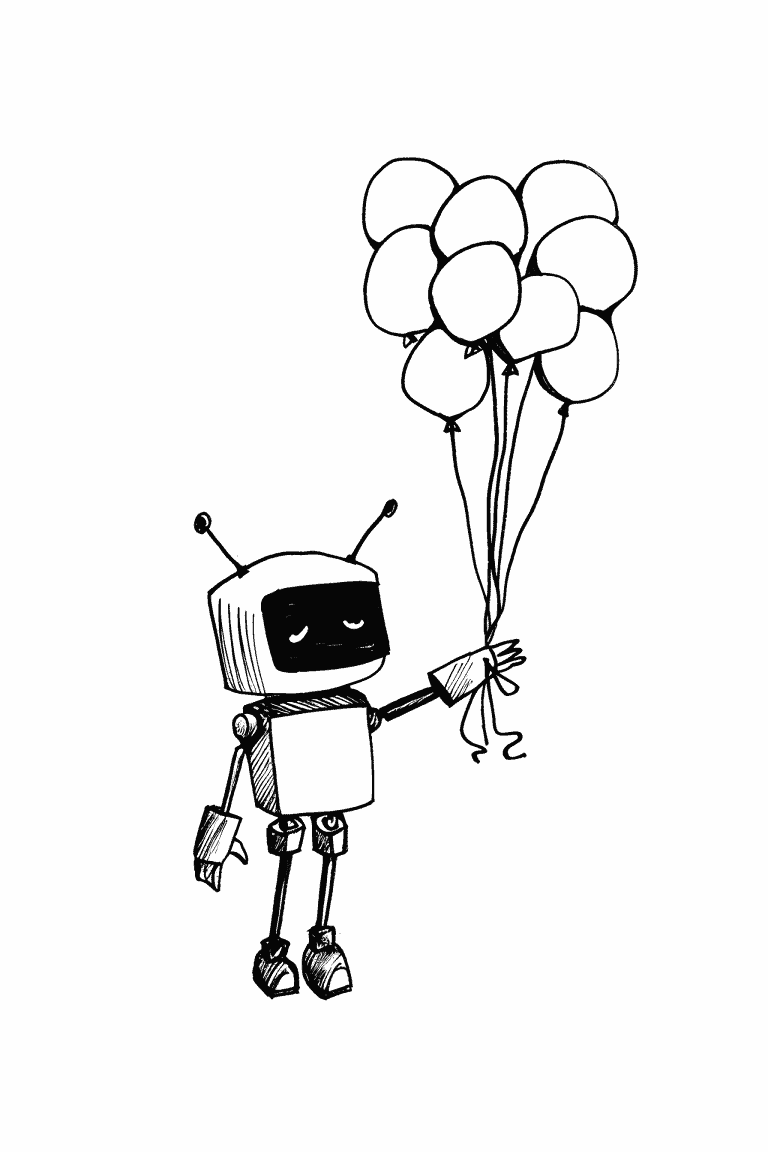 Robot Holding Balloons
