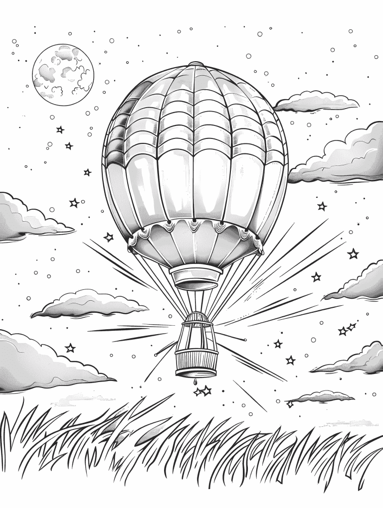 Hot Air Balloon With A Full Moon