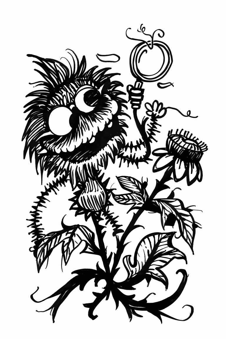 Monster Examining A Plant