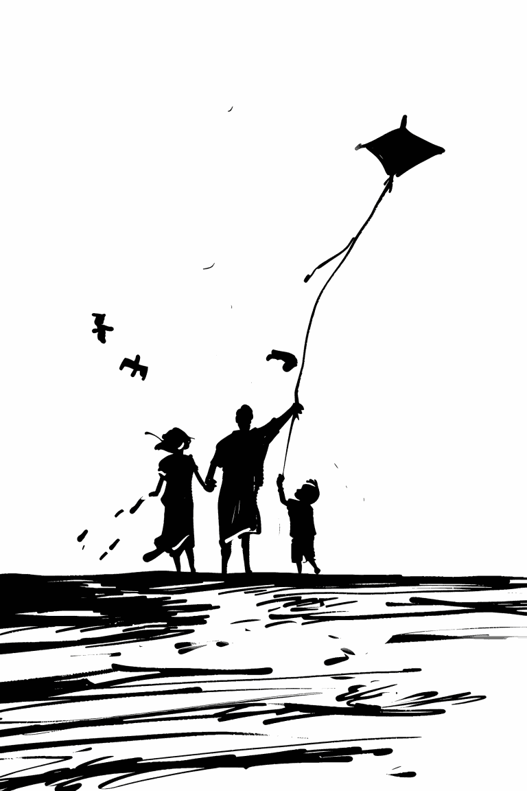 Family Flying A Kite