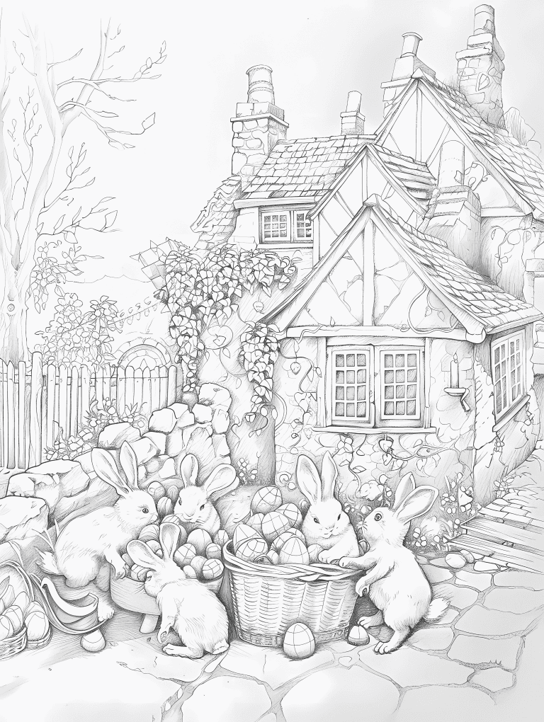 Bunnies Gathering In A Cottage