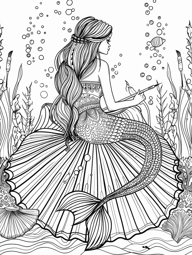 Mermaid Sitting On Coral