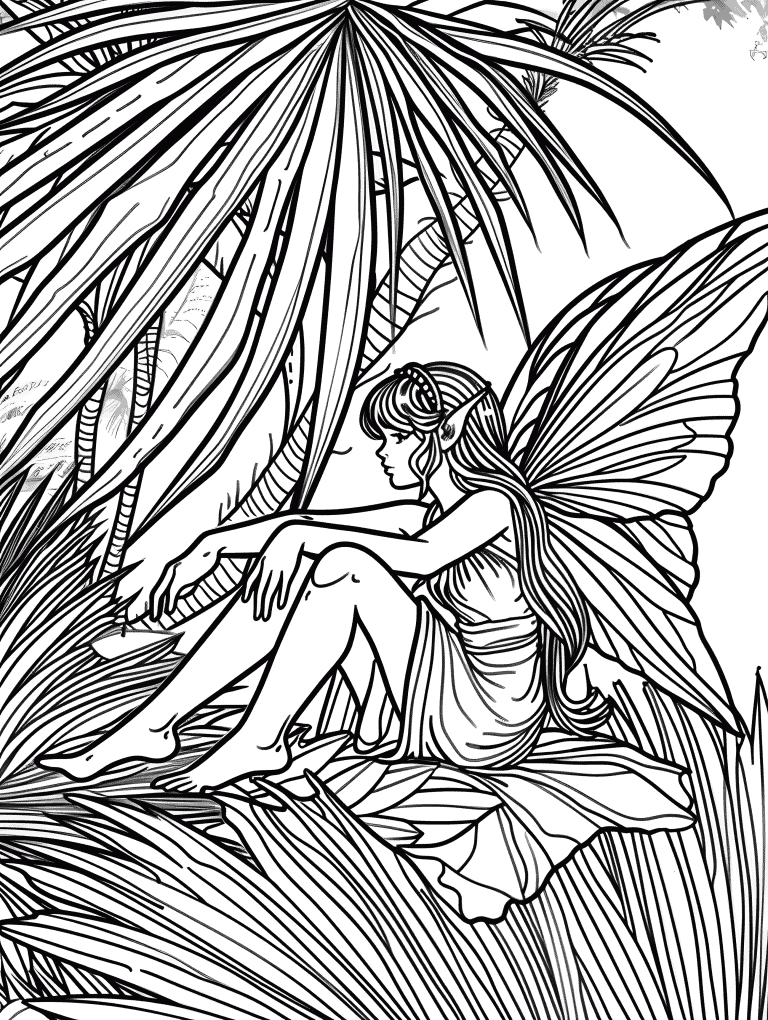 Fairy Resting On Palm Leaves