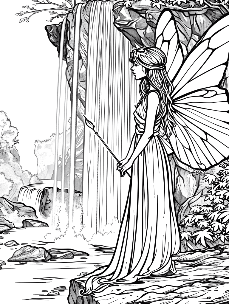 Fairy Beside Cascading Waterfall
