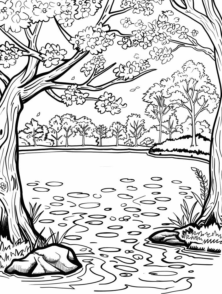 Serene Pond With Cherry Blossoms