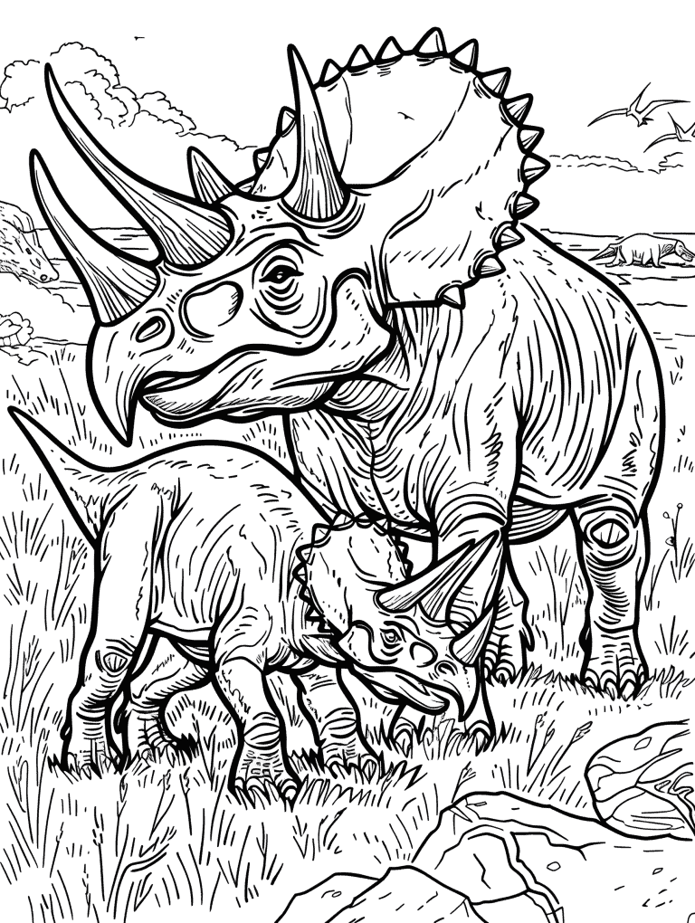 Triceratops With It’s Young