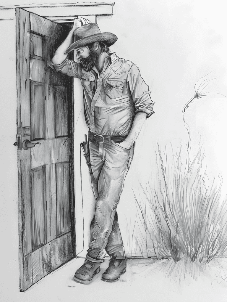 Cowboy Leaning On Saloon Door