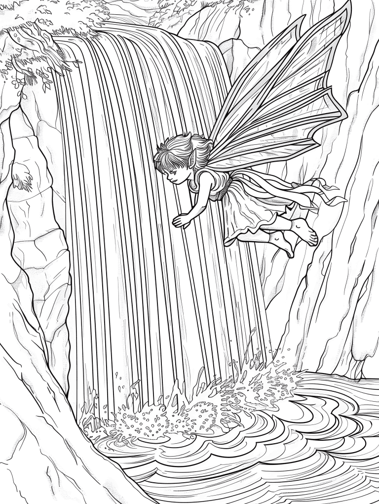 Fairy Playing In Waterfall