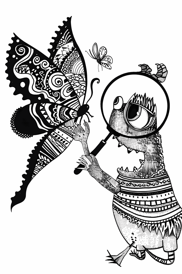 Monster Studying A Butterfly