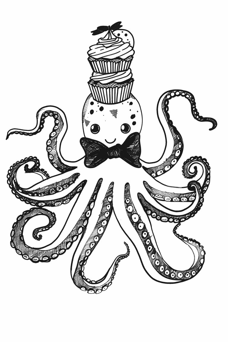 Octopus Balancing A Cupcake