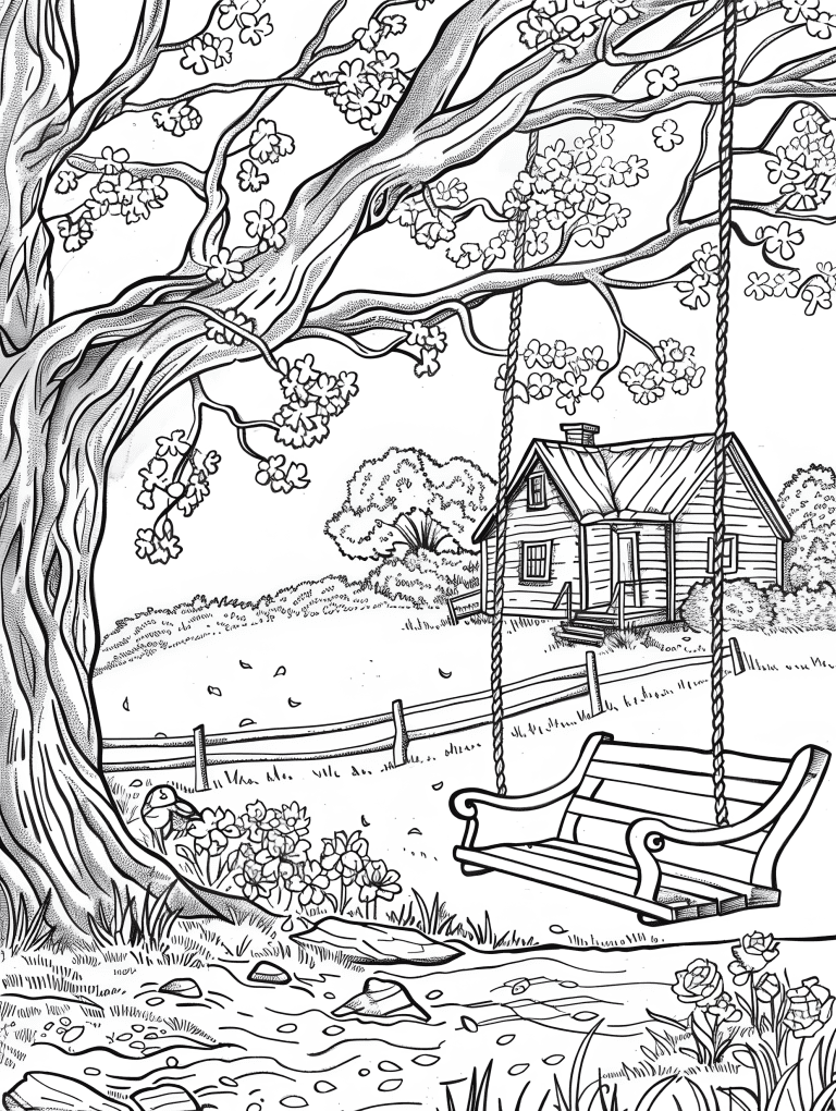 Swing Hanging From A Cherry Blossom