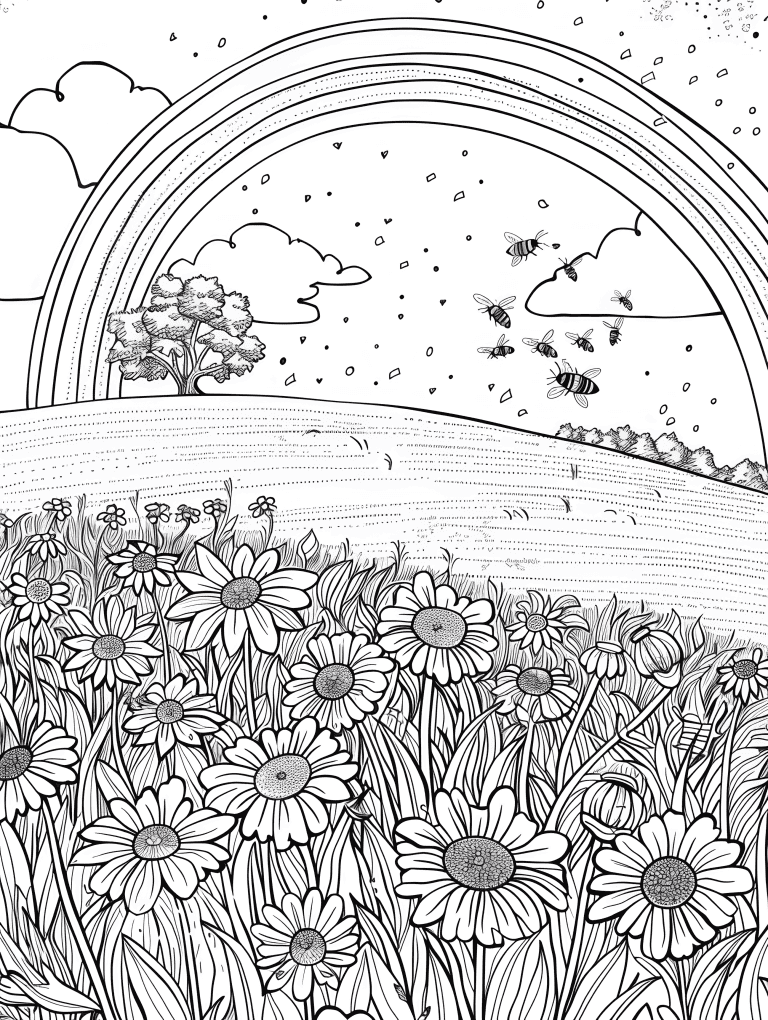 Rainbow Arching Over Flowers